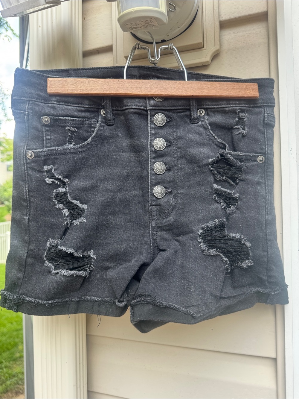American Eagle Outfitters Black Distressed High-Rise Denim Shorts